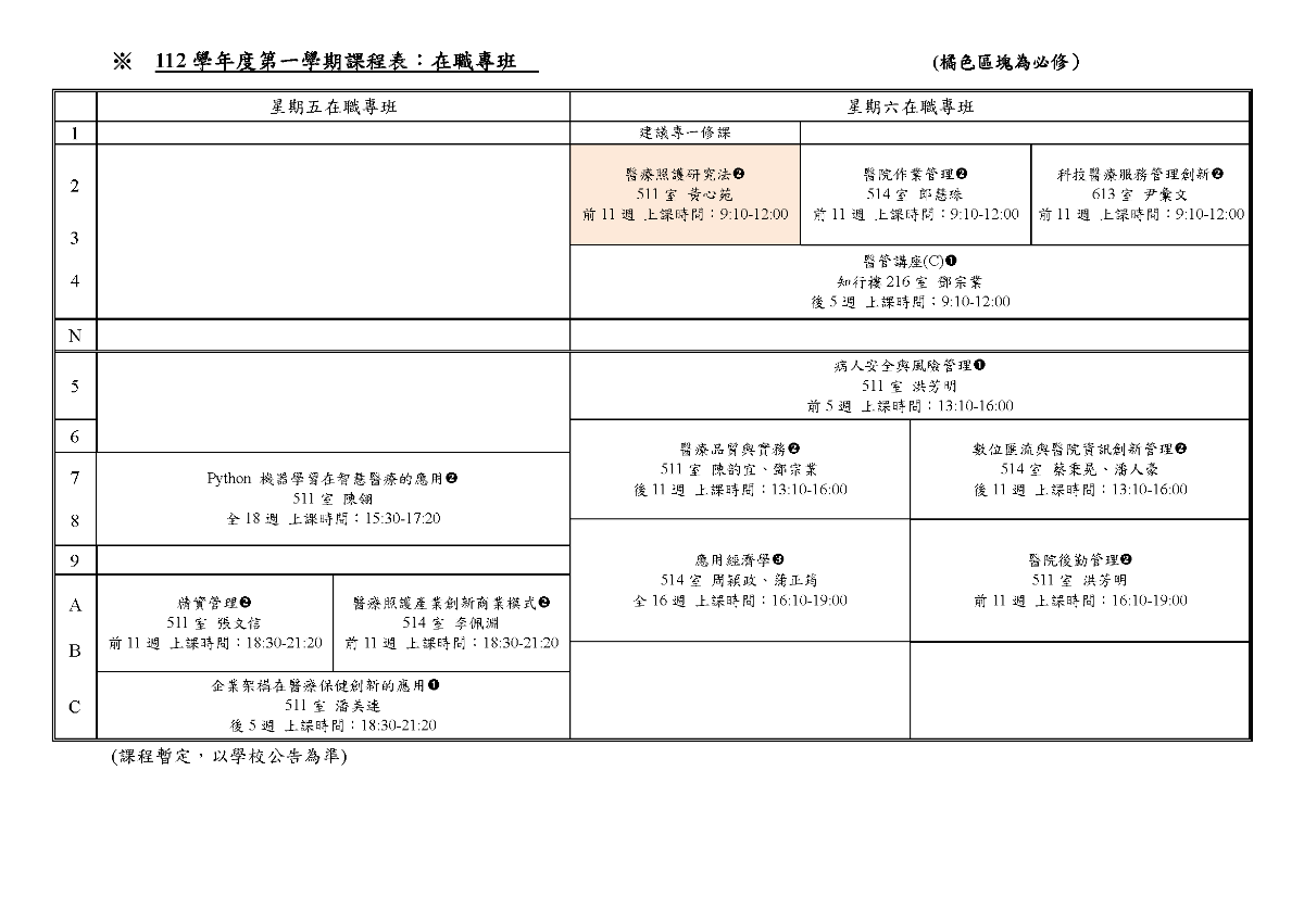112-1課程時間表-碩士在職專班