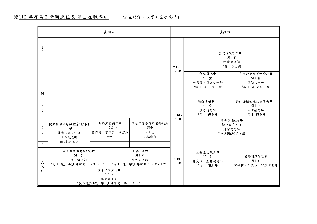 112-2課程時間表-碩士在職專班